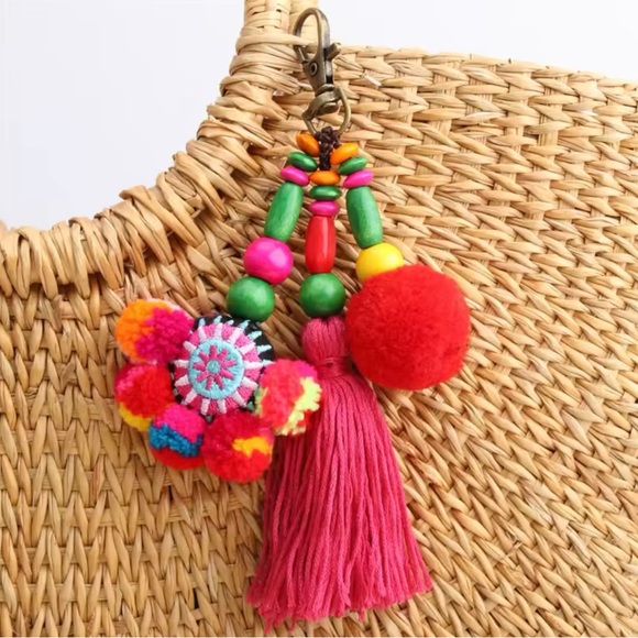 Other - Pom pom tassel bag charm, mexico pom tassel keychain Tassel Beach bag